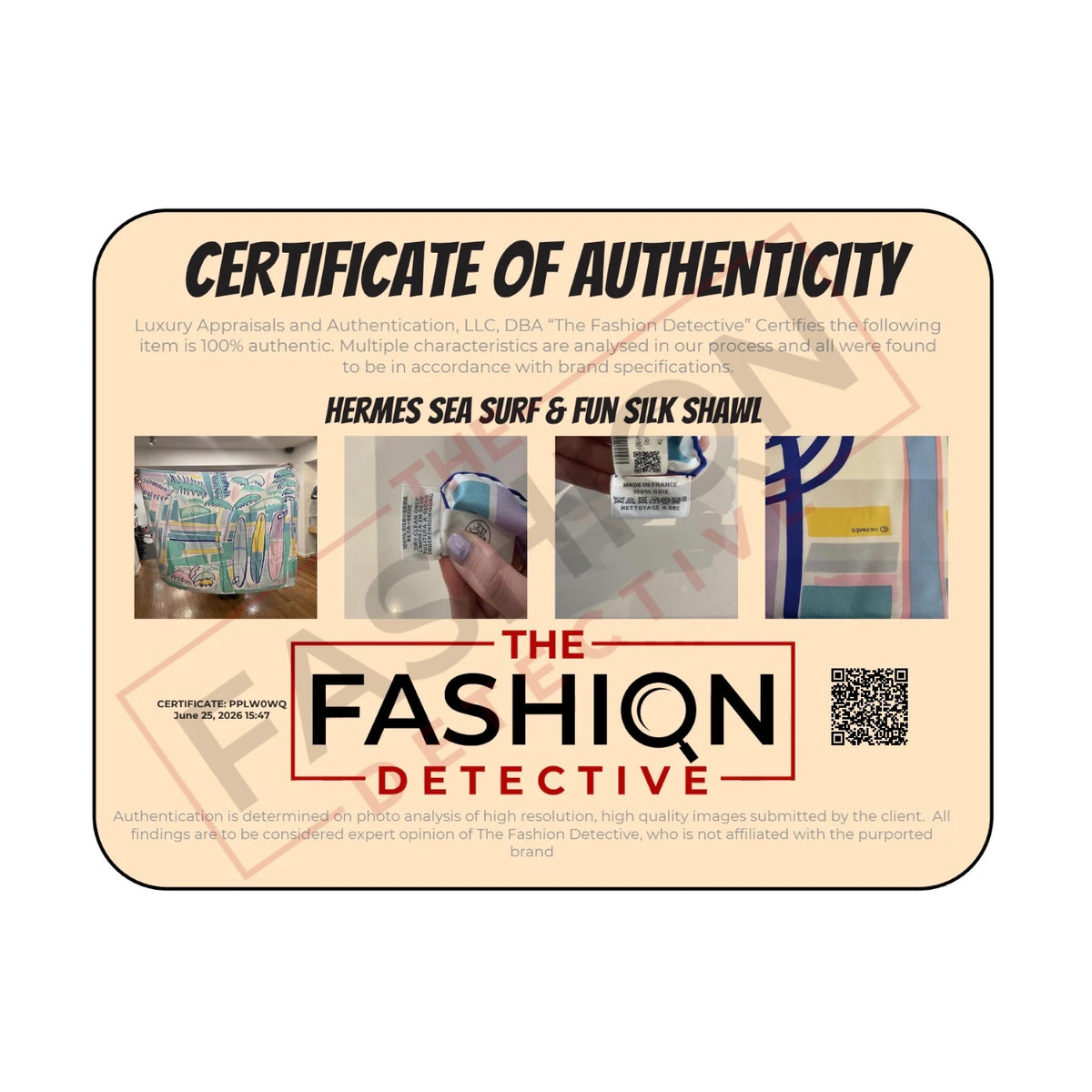 Authentication certificate