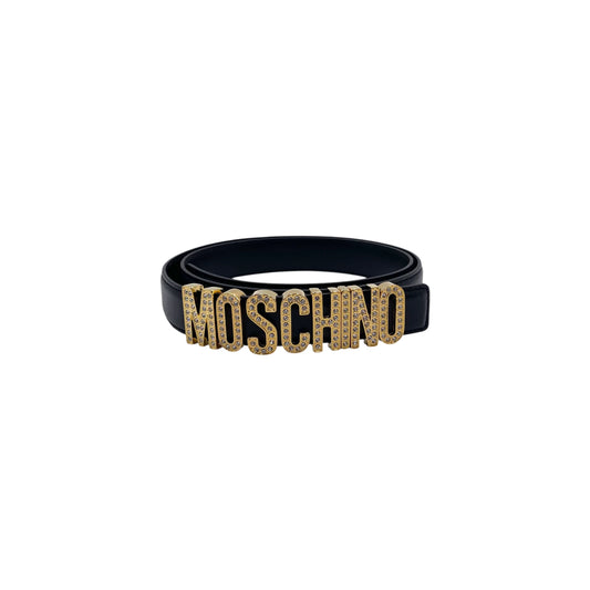 Moschino Black Leather Crystal Embellished Women's Belt - 46
