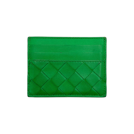 Bottega Veneta Green Interciato Card Case