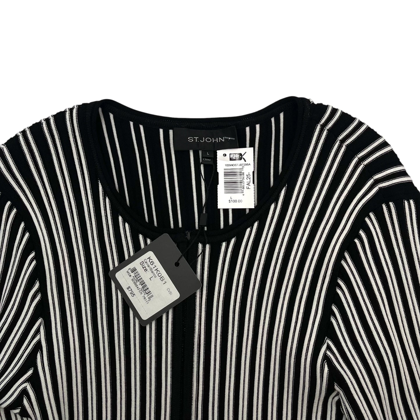 St John Ribbed Knit Caviar/Bianco - L
