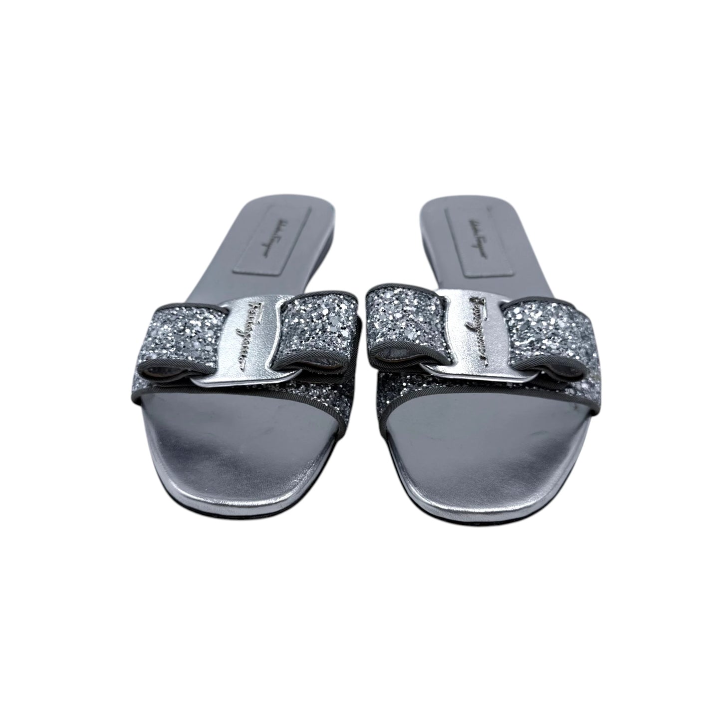 Salvatore Ferragamo Vara Bow Glitter Slide Sandals