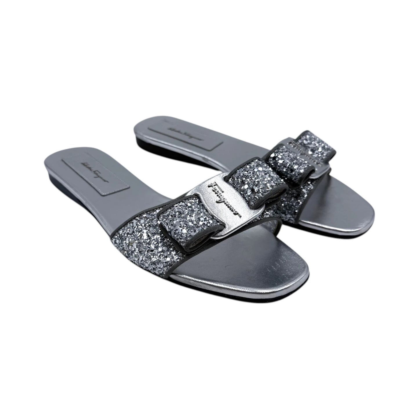 Salvatore Ferragamo Vara Bow Glitter Slide Sandals