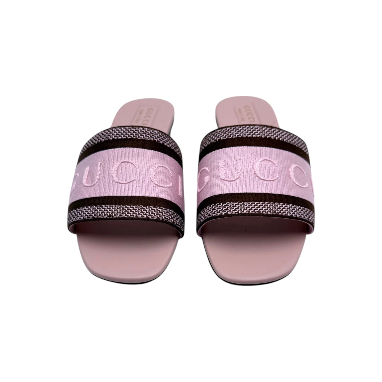 Gucci Pink Embossed Logo Slides