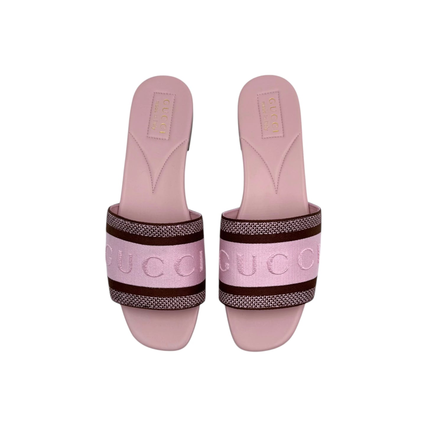 Gucci Pink Embossed Logo Slides