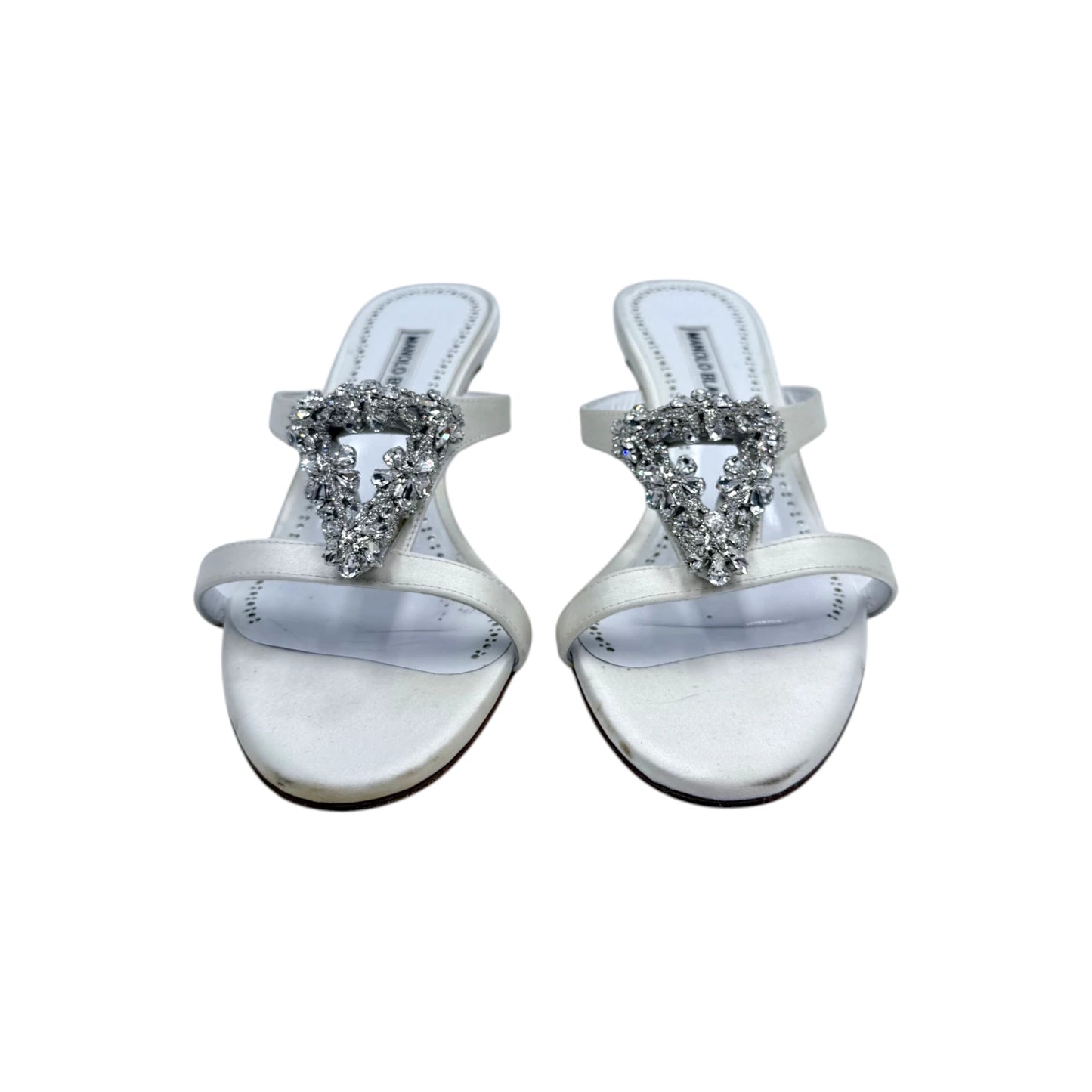 Manolo Blahnik Trinamu Silk Crystal Kitten Heels