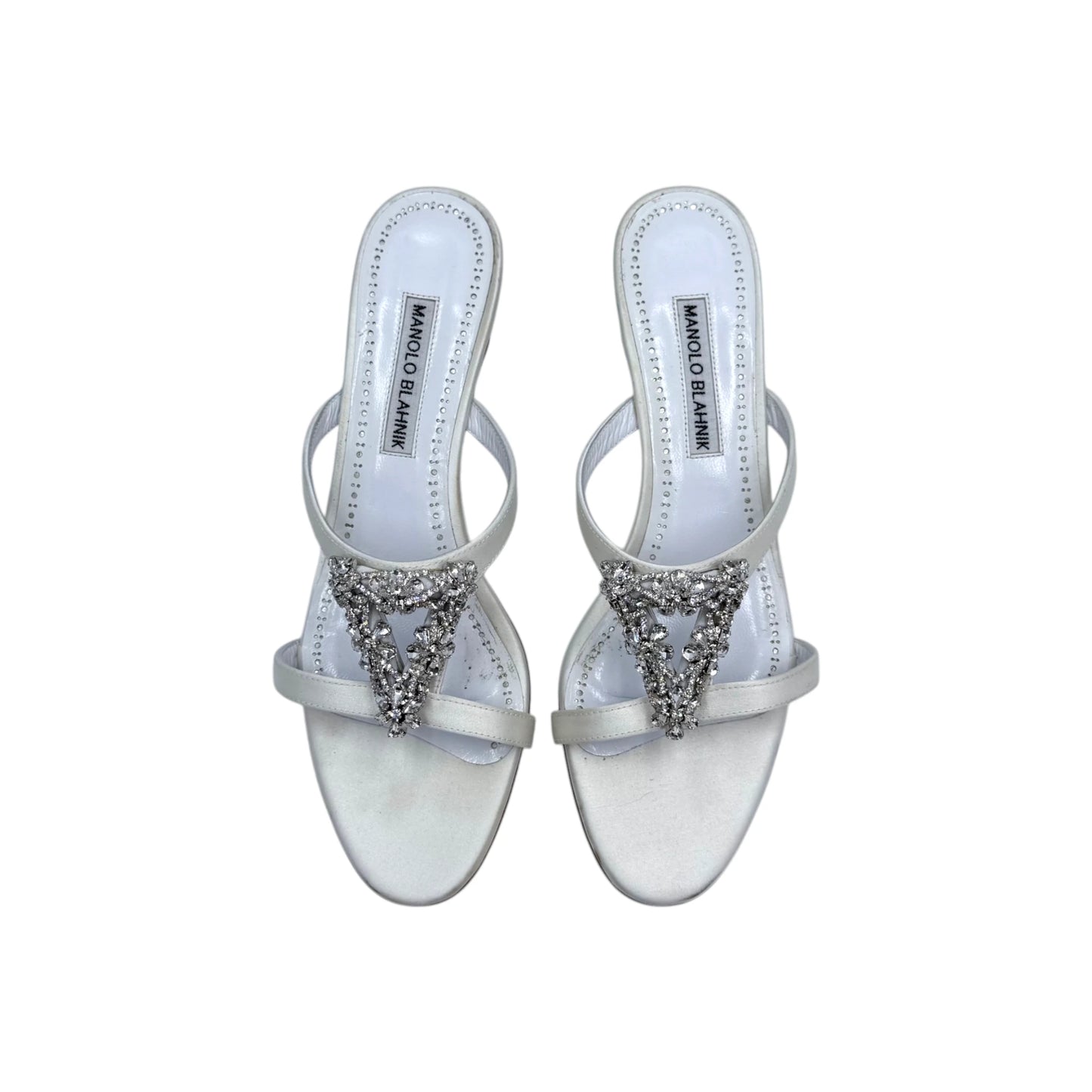 Manolo Blahnik Trinamu Silk Crystal Kitten Heels