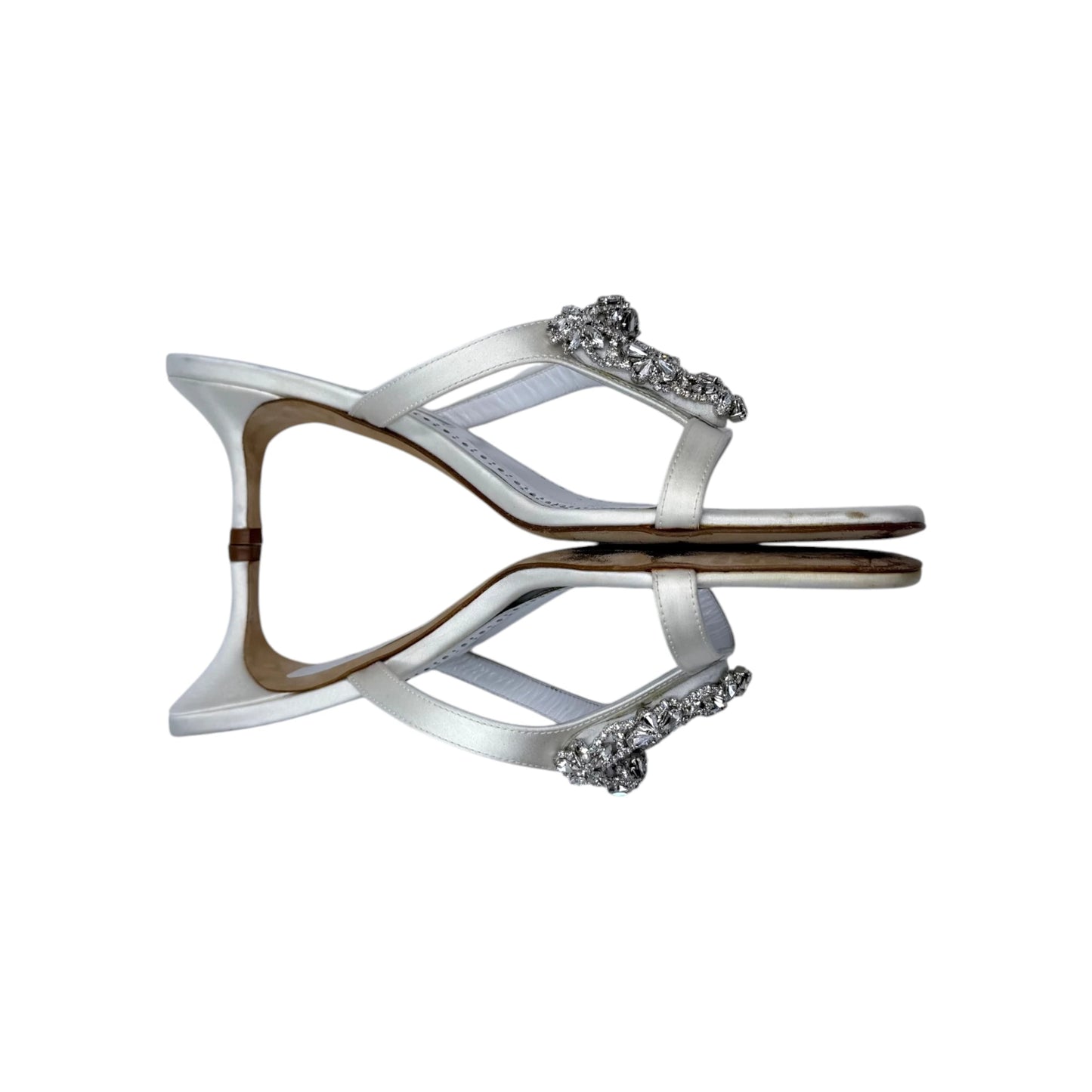 Manolo Blahnik Trinamu Silk Crystal Kitten Heels