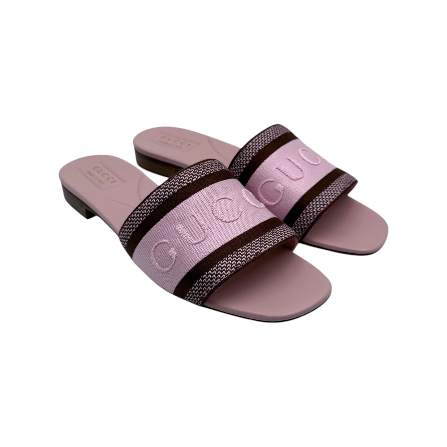 Gucci Pink Embossed Logo Slides