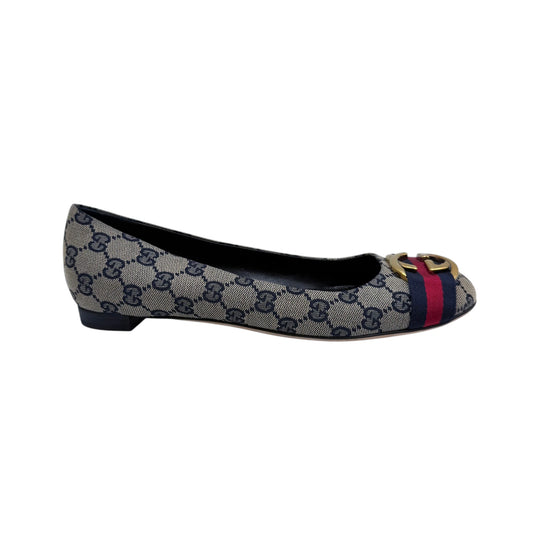 Gucci GG-Blue Canvas Web Flats