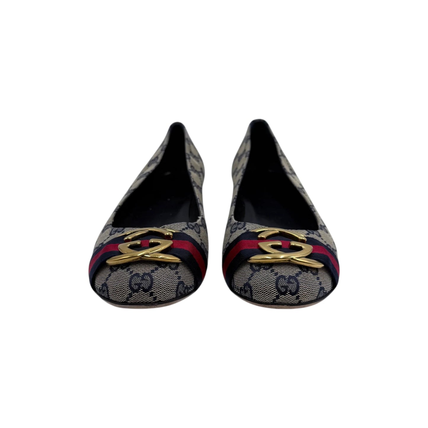 Gucci GG-Blue Canvas Web Flats