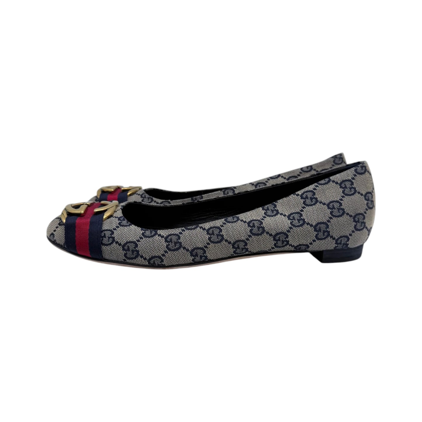 Gucci GG-Blue Canvas Web Flats