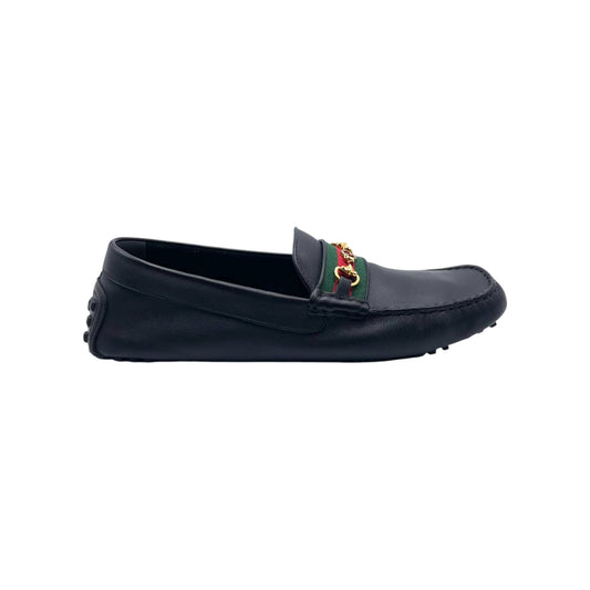 Gucci Web Black Leather Men's Driver Loafer