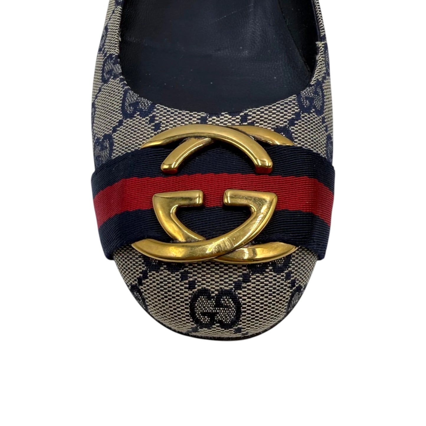 Gucci GG-Blue Canvas Web Flats