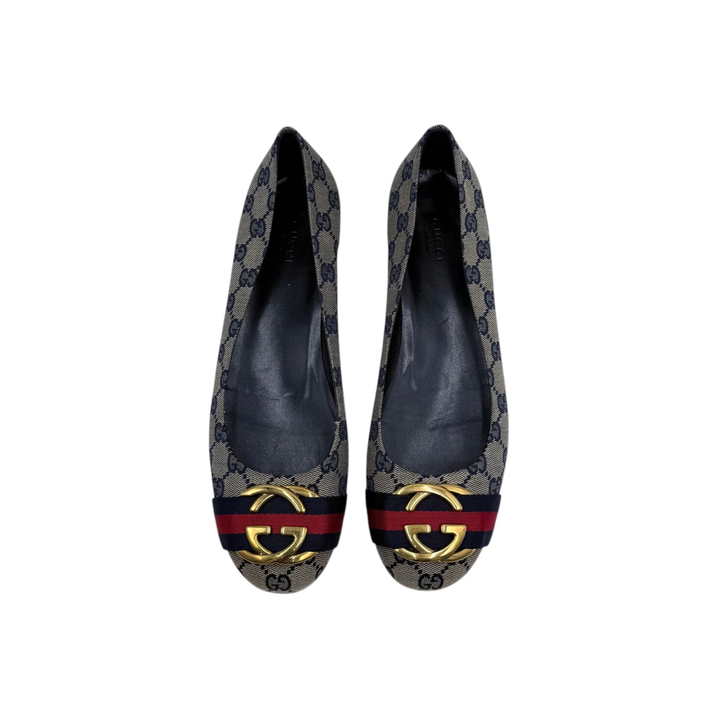 Gucci GG-Blue Canvas Web Flats
