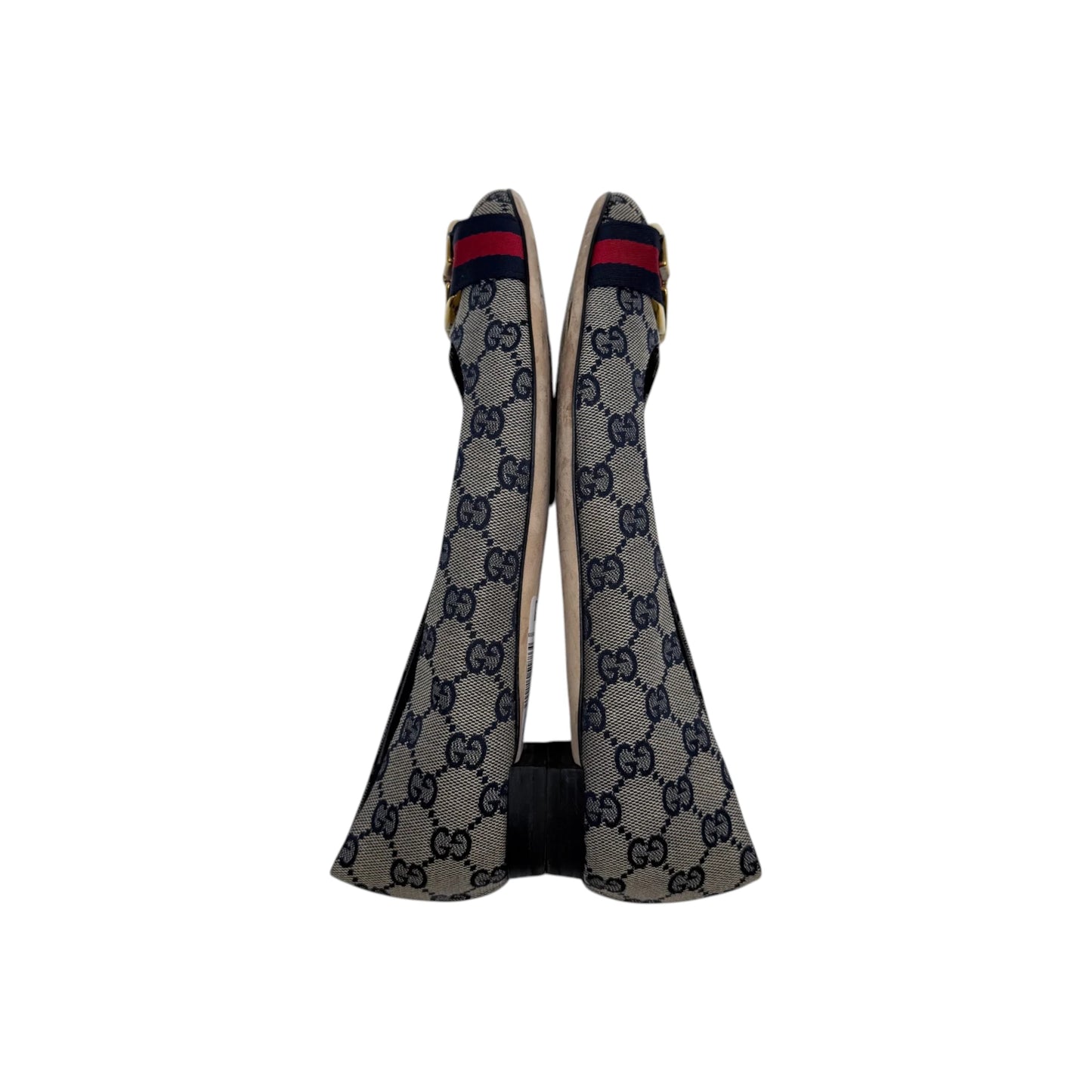 Gucci GG-Blue Canvas Web Flats