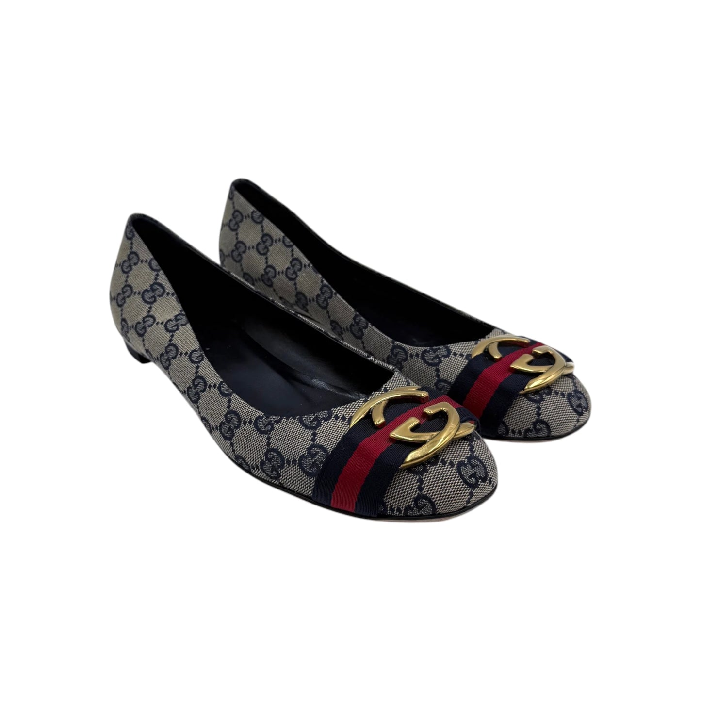 Gucci GG-Blue Canvas Web Flats