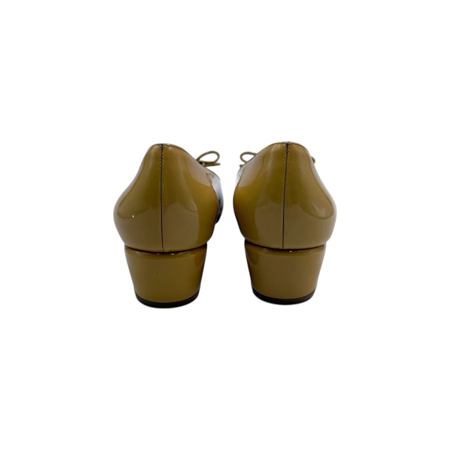 Ferragamo Mustard Bow Kitten Heels