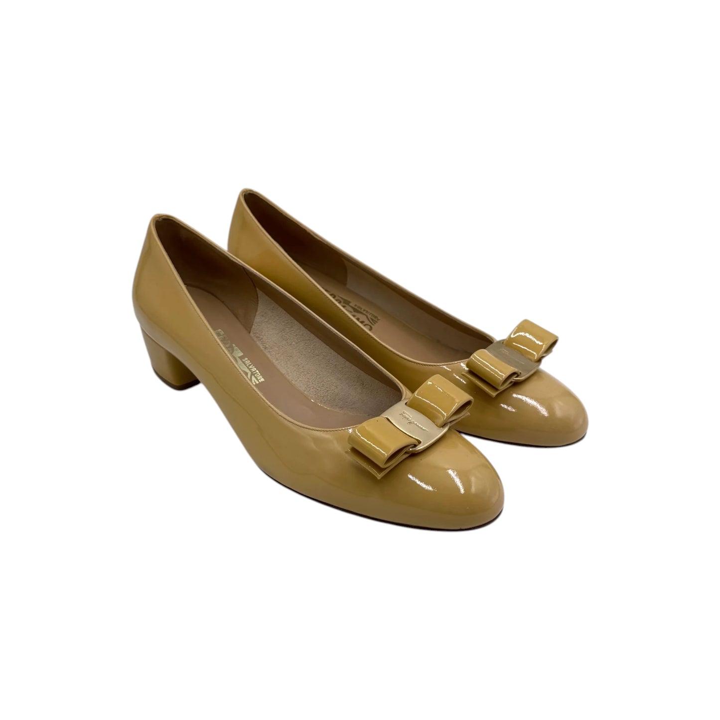 Ferragamo Mustard Bow Kitten Heels