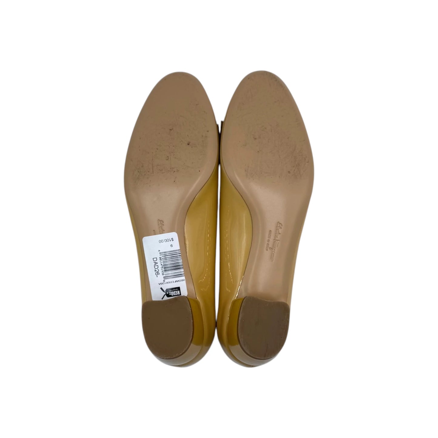Ferragamo Mustard Bow Kitten Heels