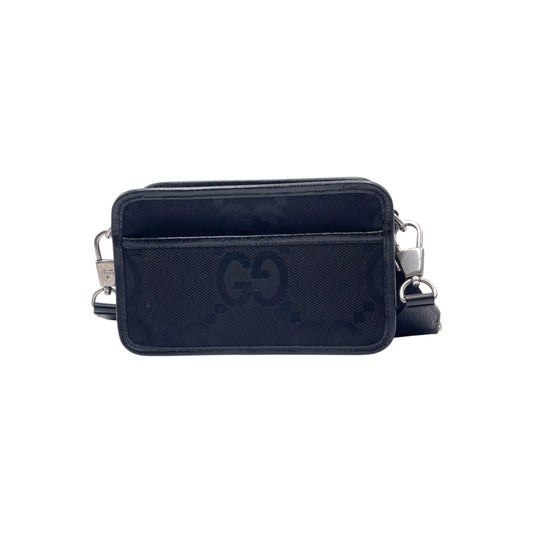 Gucci Jumbo GG Black Canvas Leather Shoulder Bag