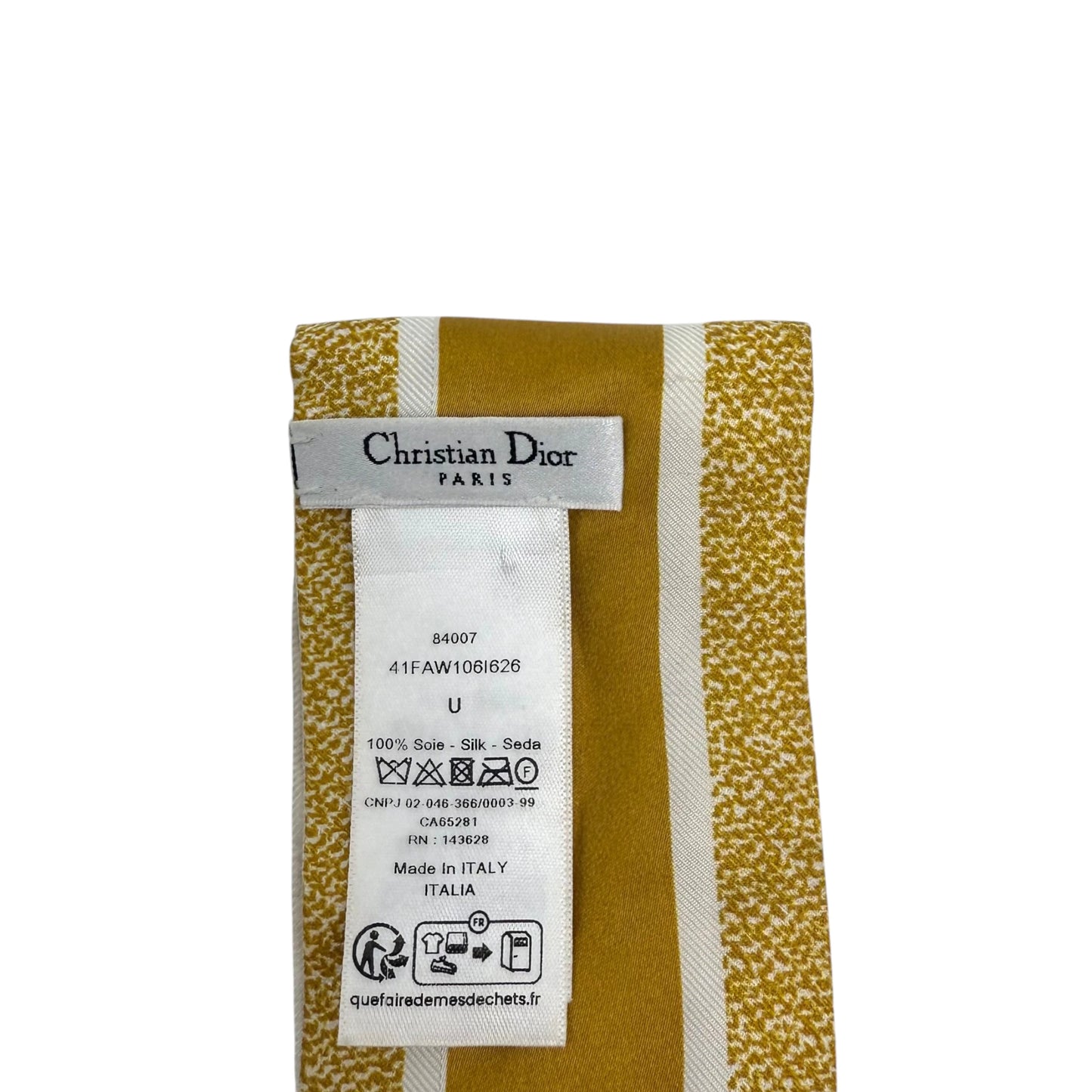 Christian Dior Butterfly Gold White Twilly Silk Scarf