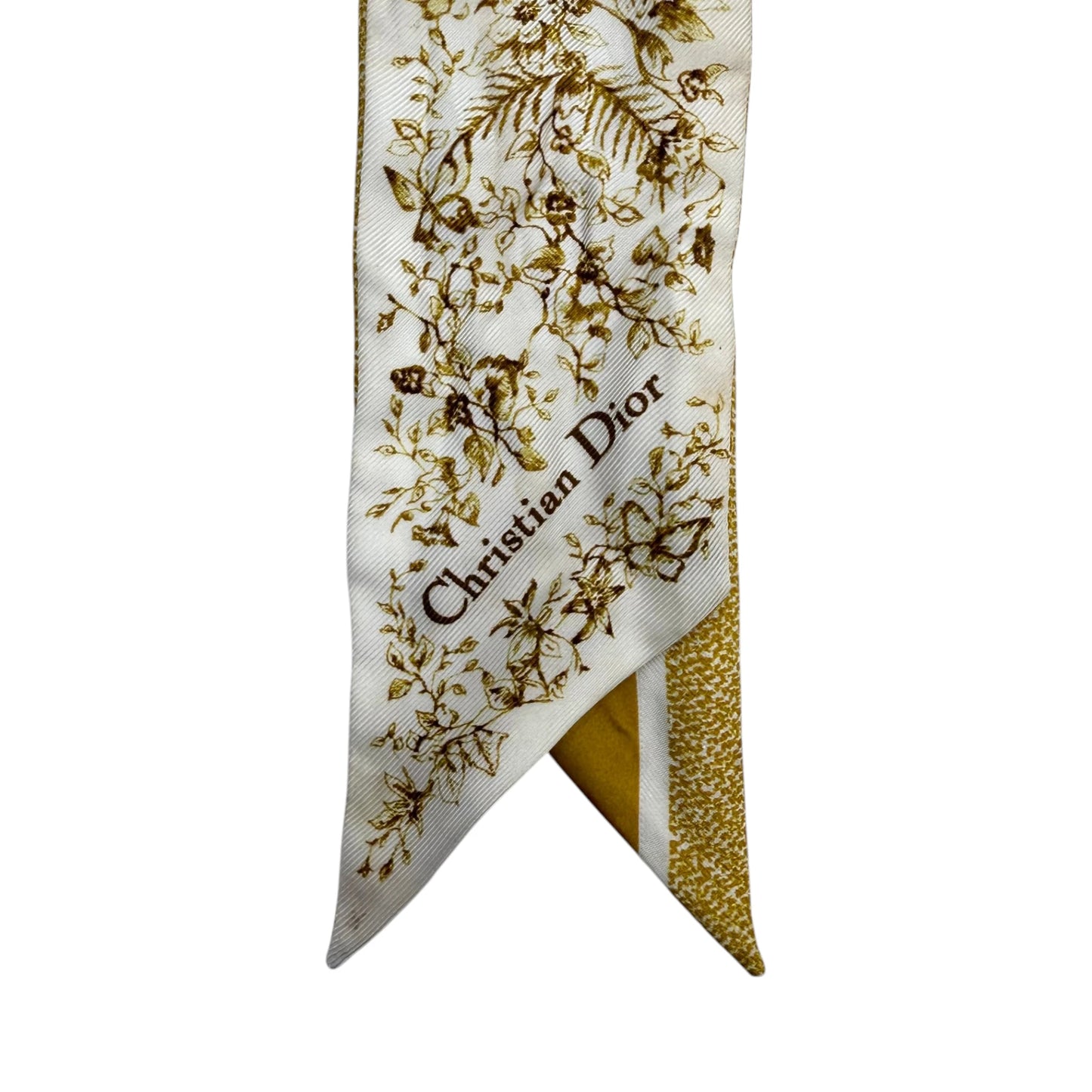 Christian Dior Butterfly Gold White Twilly Silk Scarf