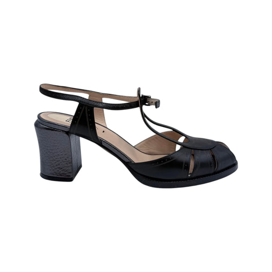 Fendi Black Chameleon Peep Toe Sandals