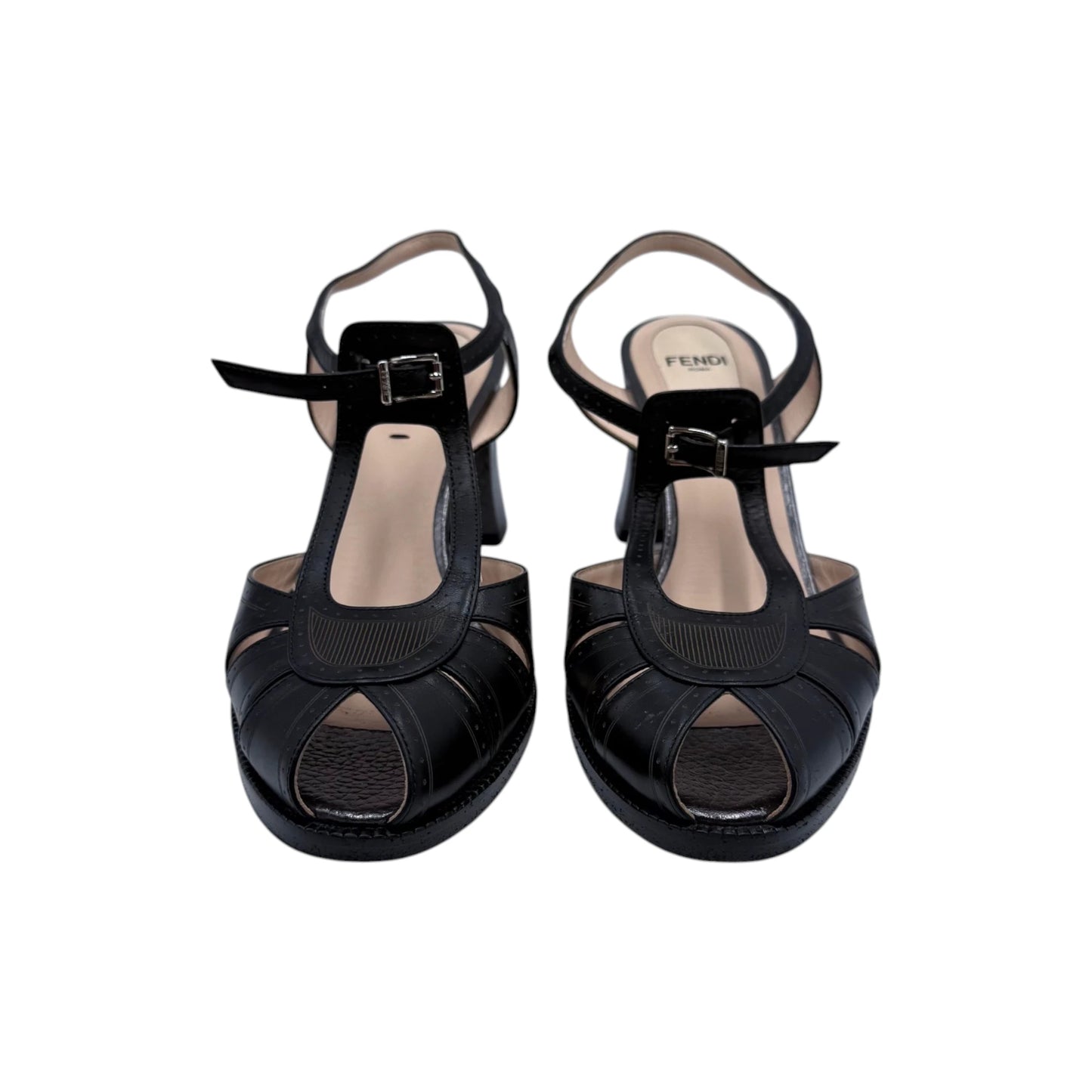 Fendi Black Chameleon Peep Toe Sandals