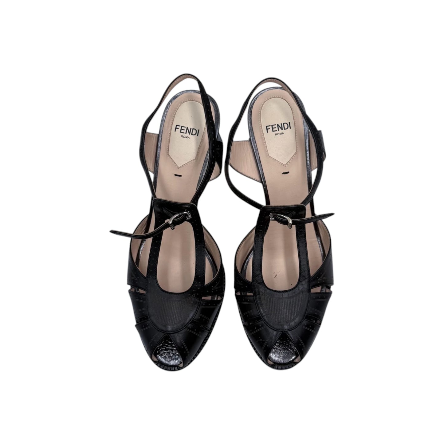 Fendi Black Chameleon Peep Toe Sandals