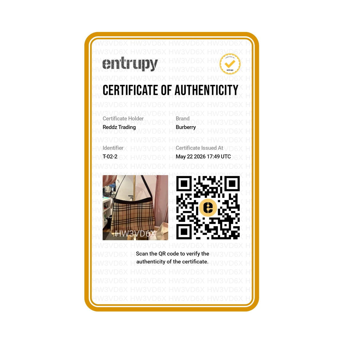 Authentication certificate