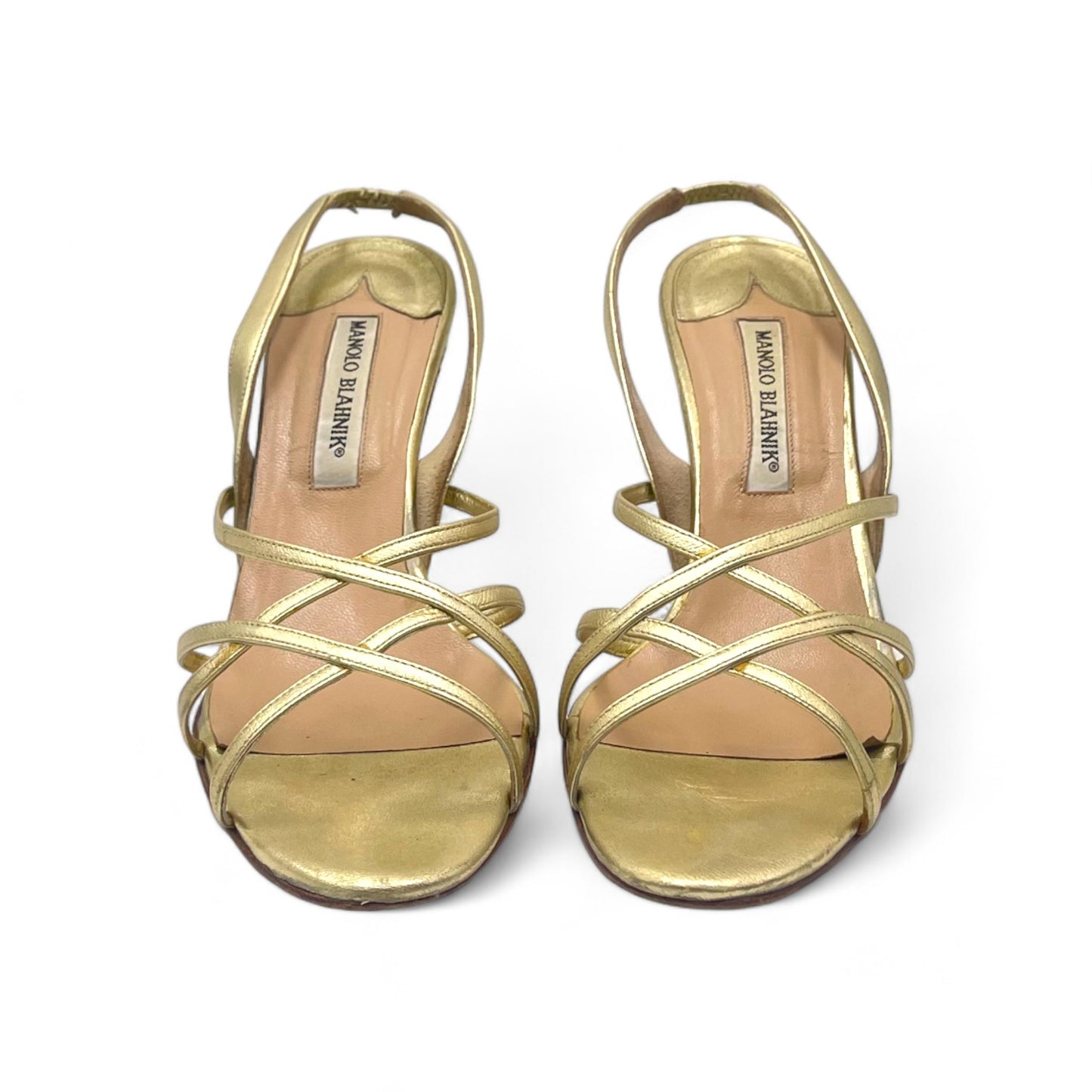 Manolo Gold Strappy Heels (Slingback)