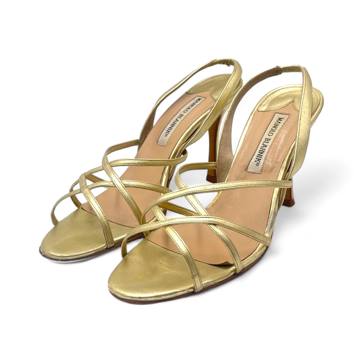 Manolo Gold Strappy Heels (Slingback)