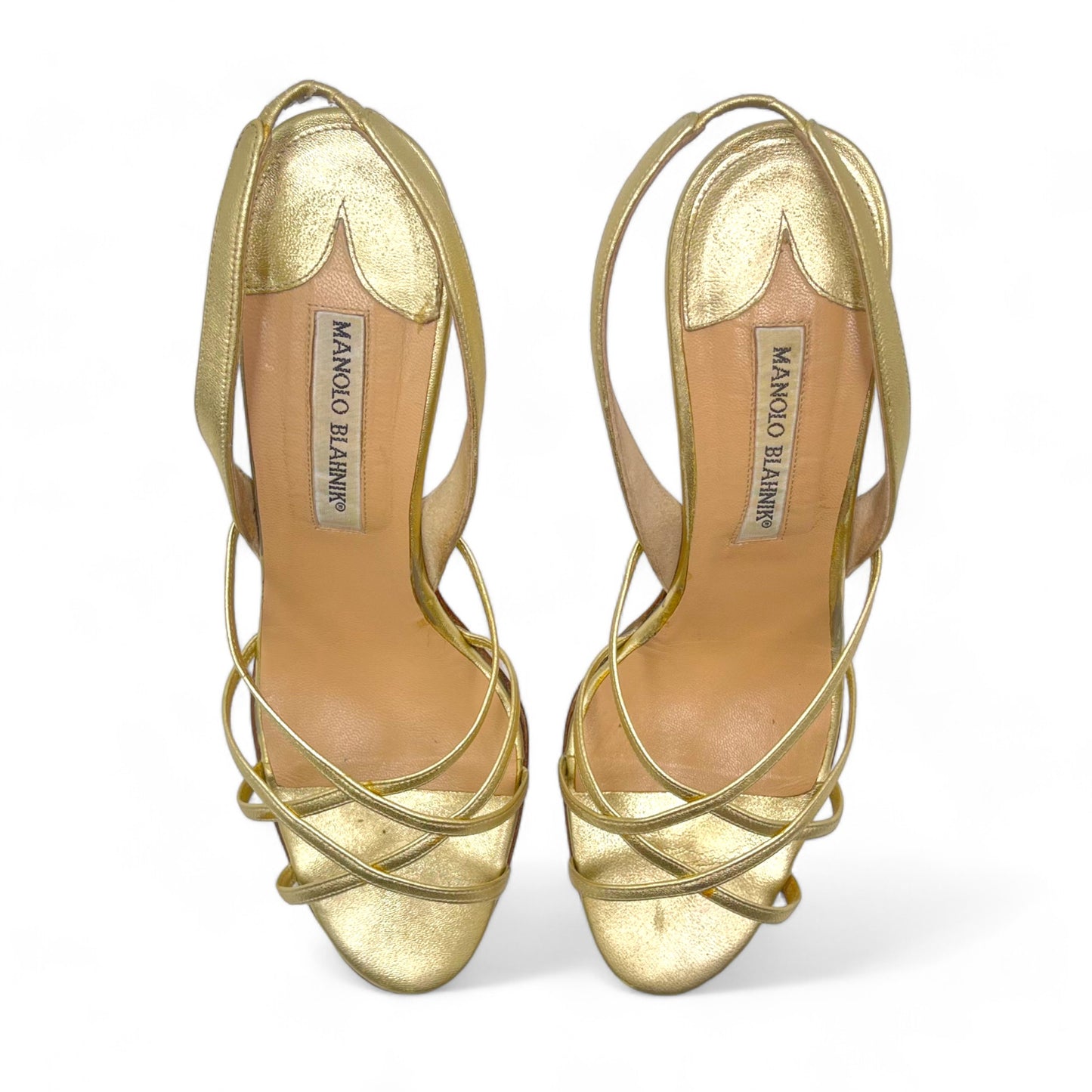 Manolo Gold Strappy Heels (Slingback)