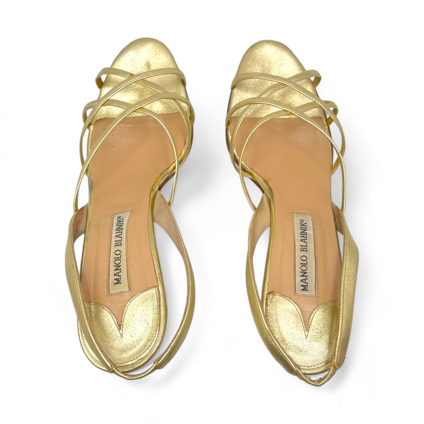 Manolo Gold Strappy Heels (Slingback)