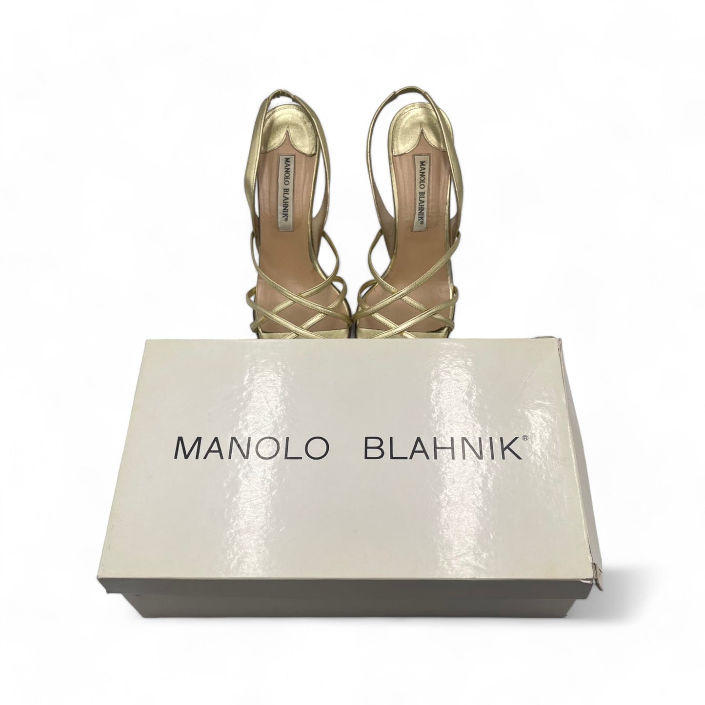 Manolo Gold Strappy Heels (Slingback)