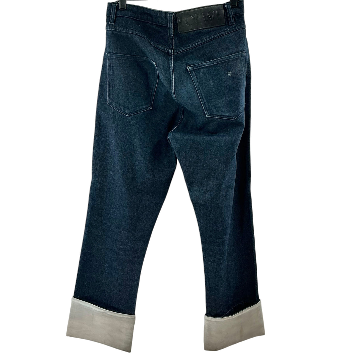 Loewe Contrast Cuffed Fisherman Denim Jeans - Dark Wash Blue