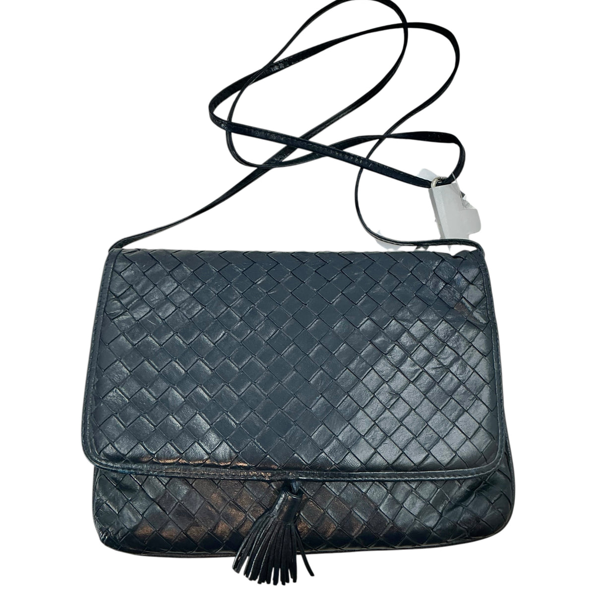 Bottega Veneta Intrecciato Black Woven Leather Tassel Crossbody Bag