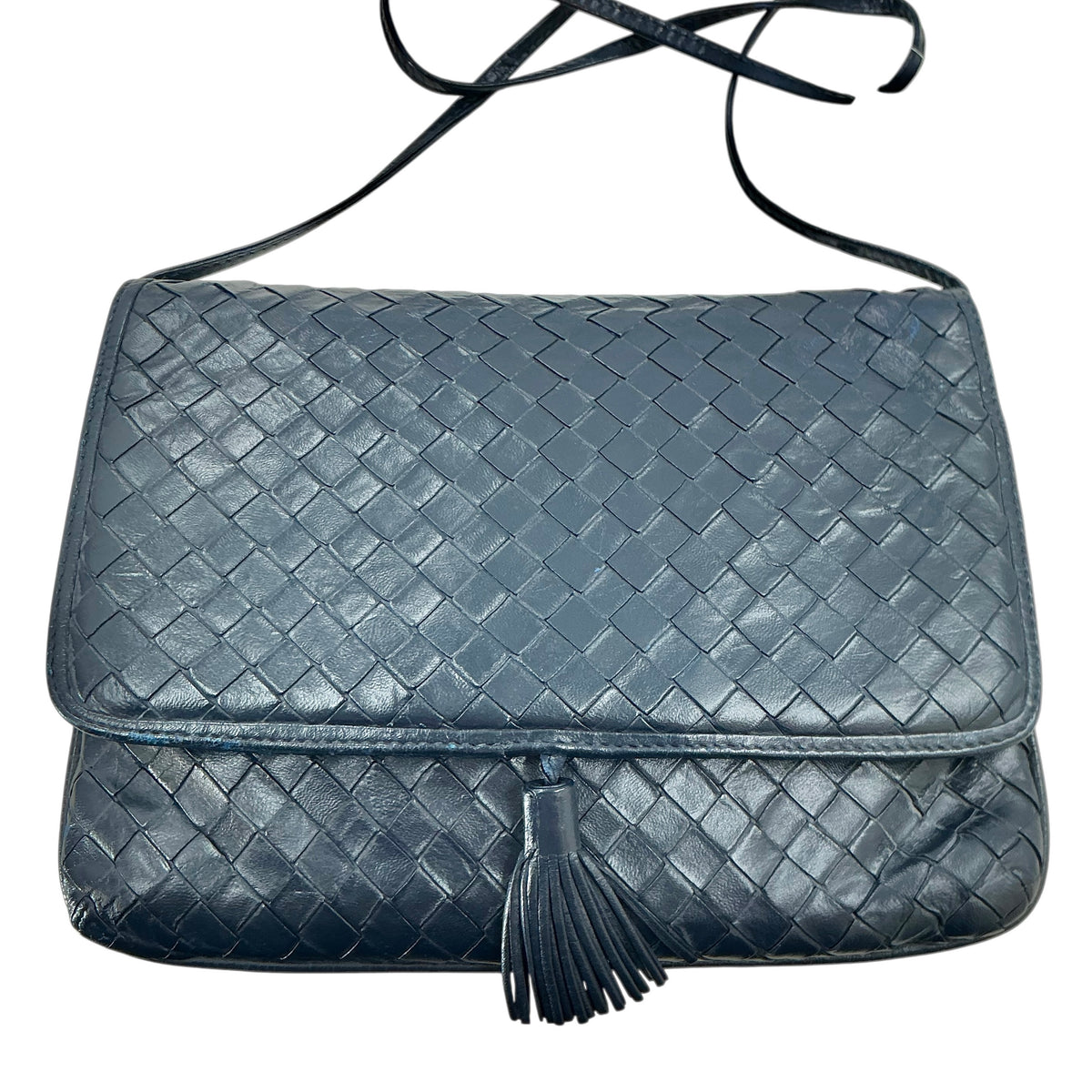 Bottega Veneta Intrecciato Black Woven Leather Tassel Crossbody Bag