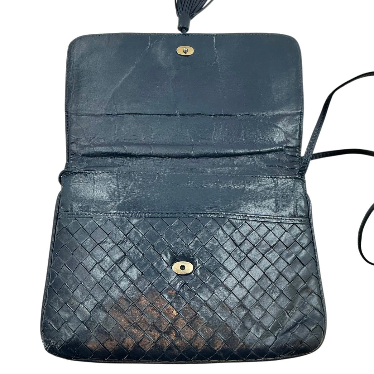Bottega Veneta Intrecciato Black Woven Leather Tassel Crossbody Bag