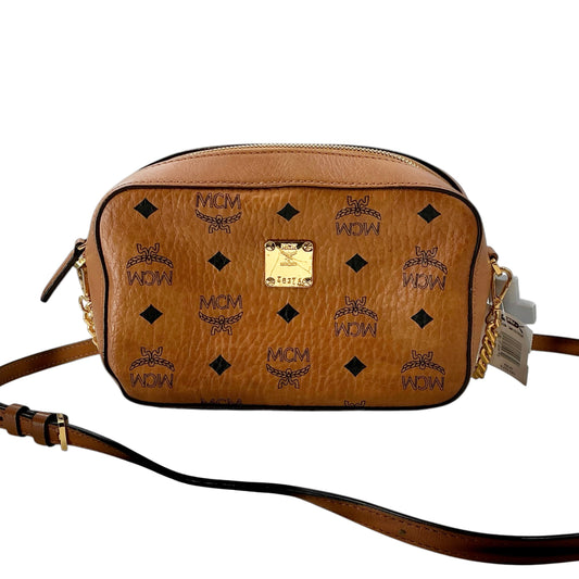 MCM Cognac Visetos Camera Crossbody Bag with Gold Hardware
