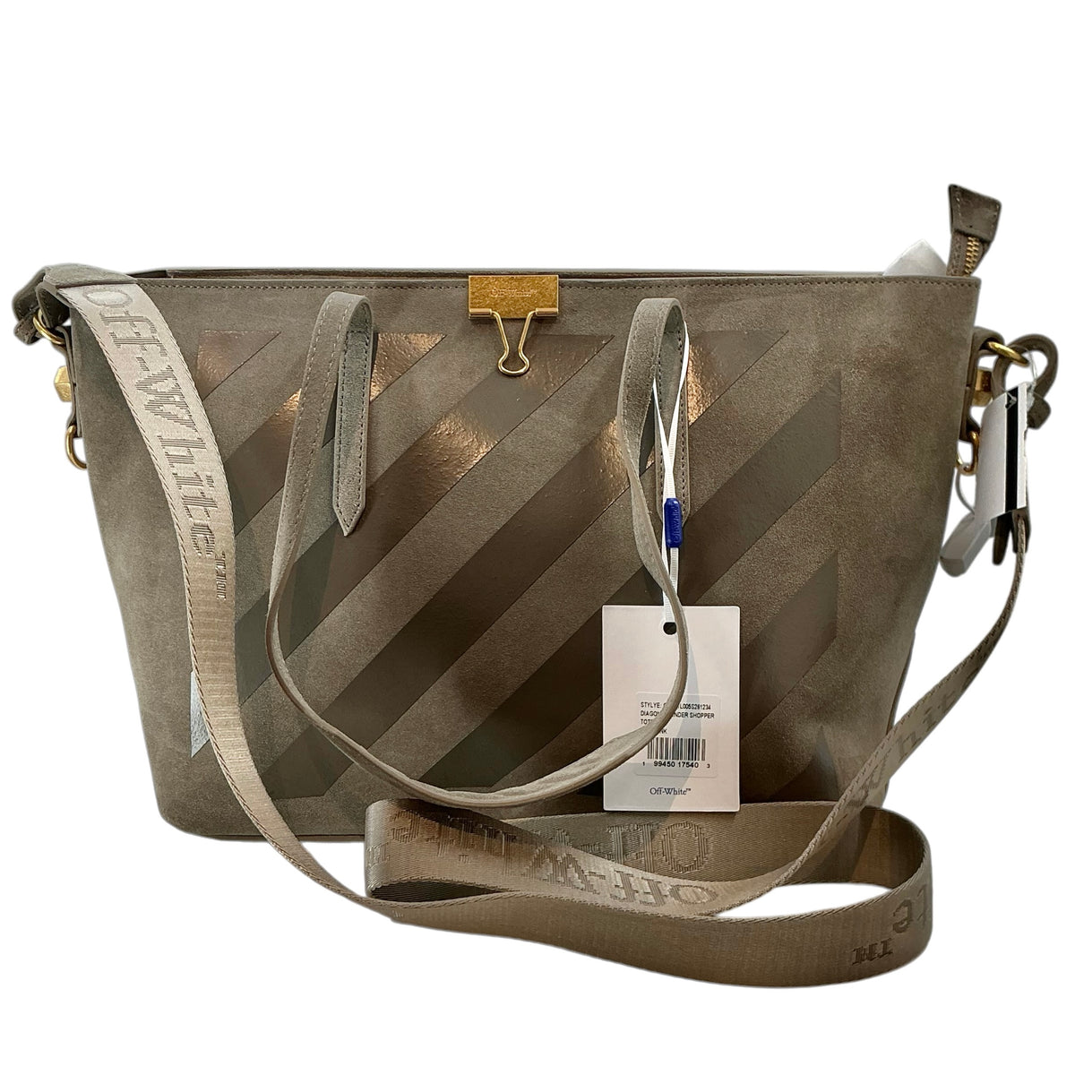 Off-White Diagonal Stripe Binder Shopper Tote Bag – Grey Suede