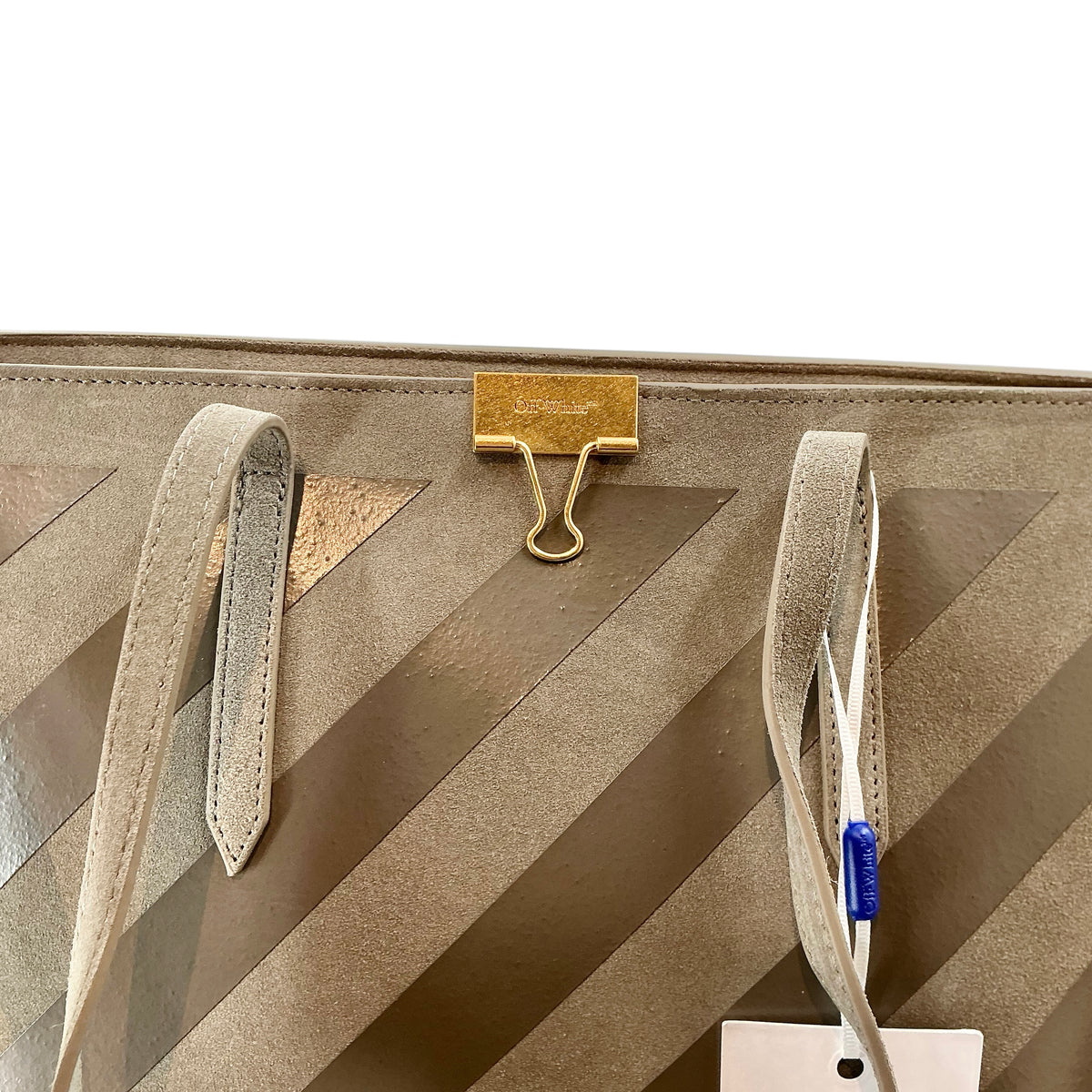 Off-White Diagonal Stripe Binder Shopper Tote Bag – Grey Suede