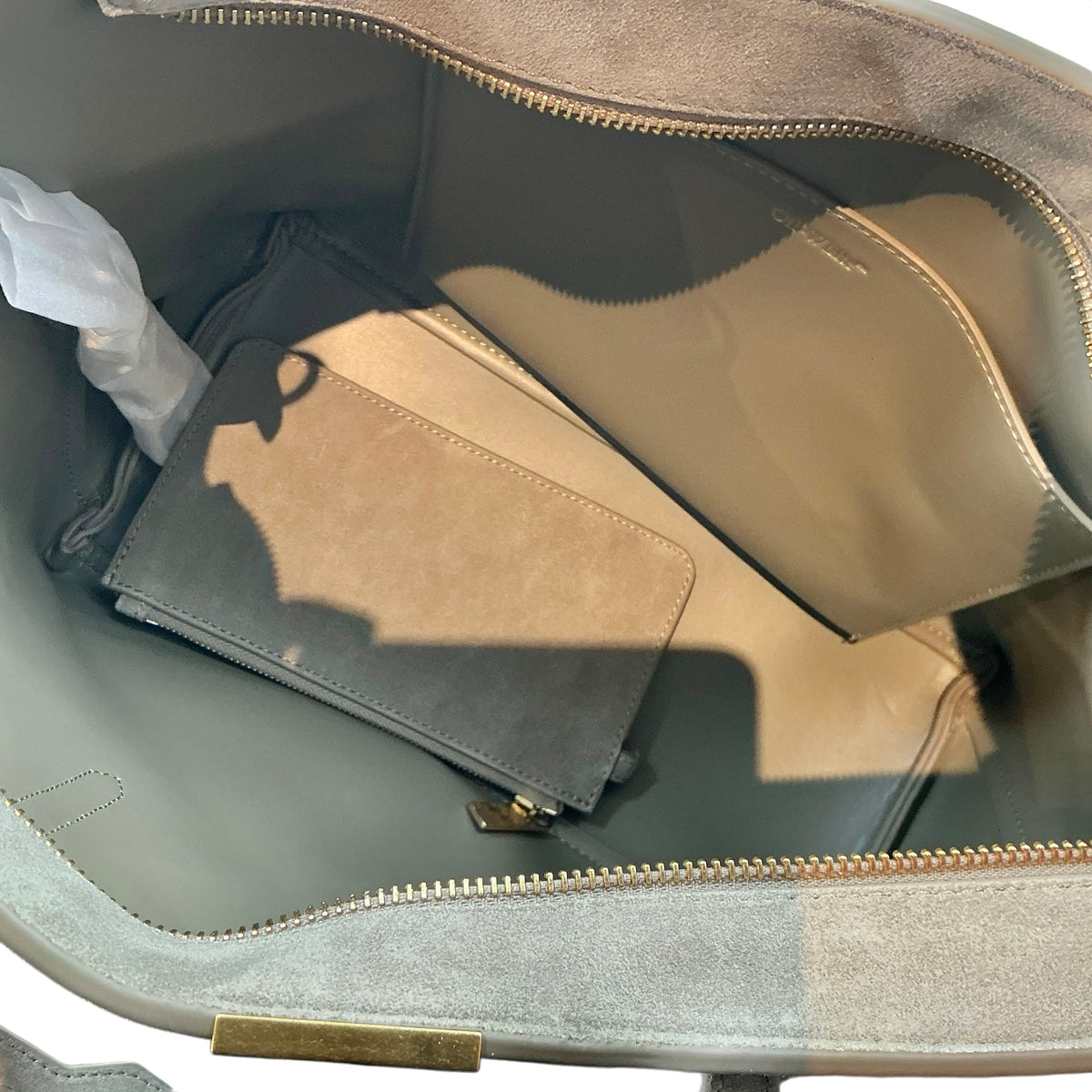 Off-White Diagonal Stripe Binder Shopper Tote Bag – Grey Suede
