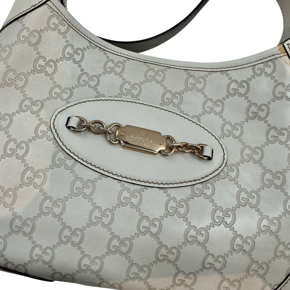Gucci Off-White Guccissima Leather Punch Hobo Bag