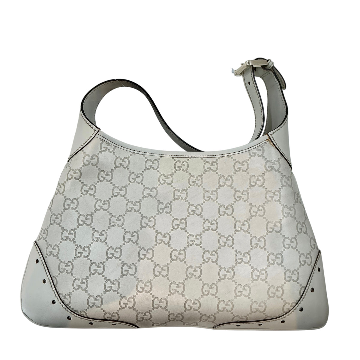 Gucci Off-White Guccissima Leather Punch Hobo Bag