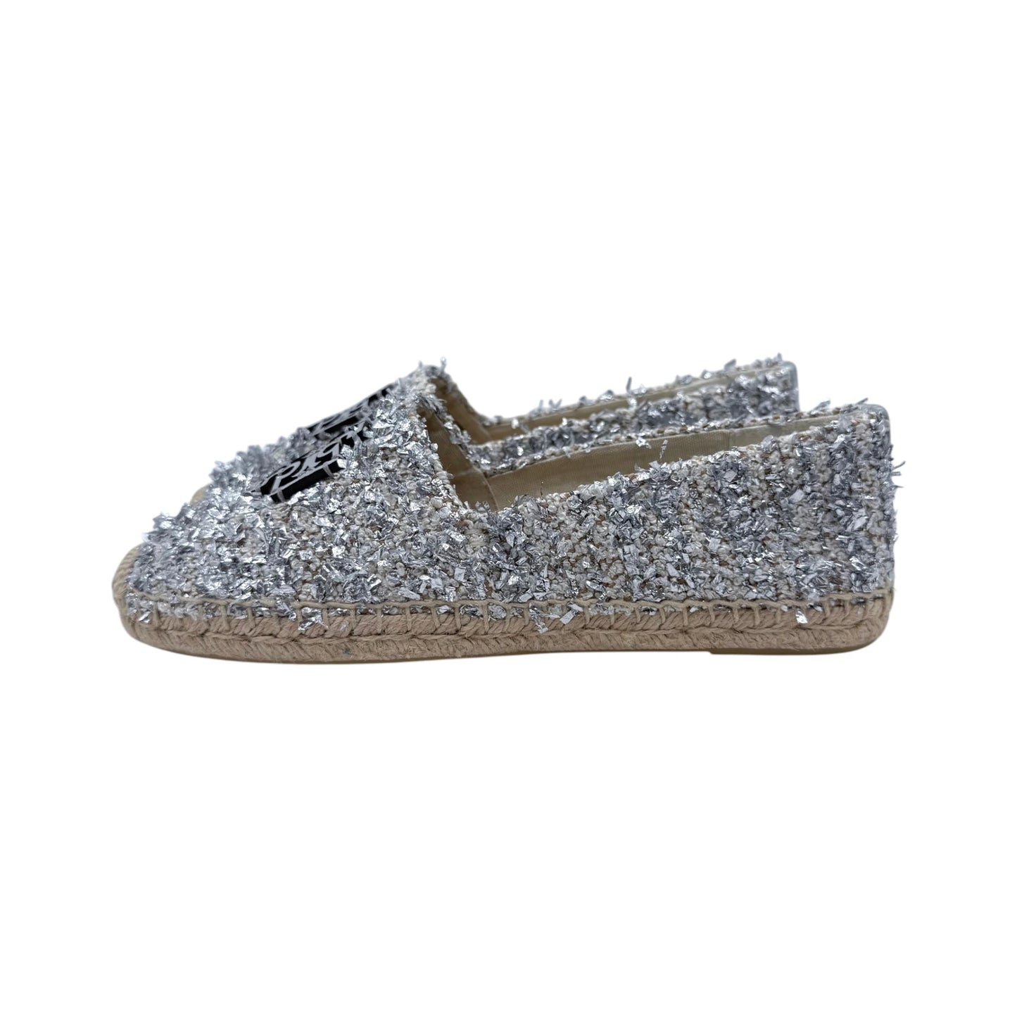 Tory Burch Silver Tweed Espadrille Flats