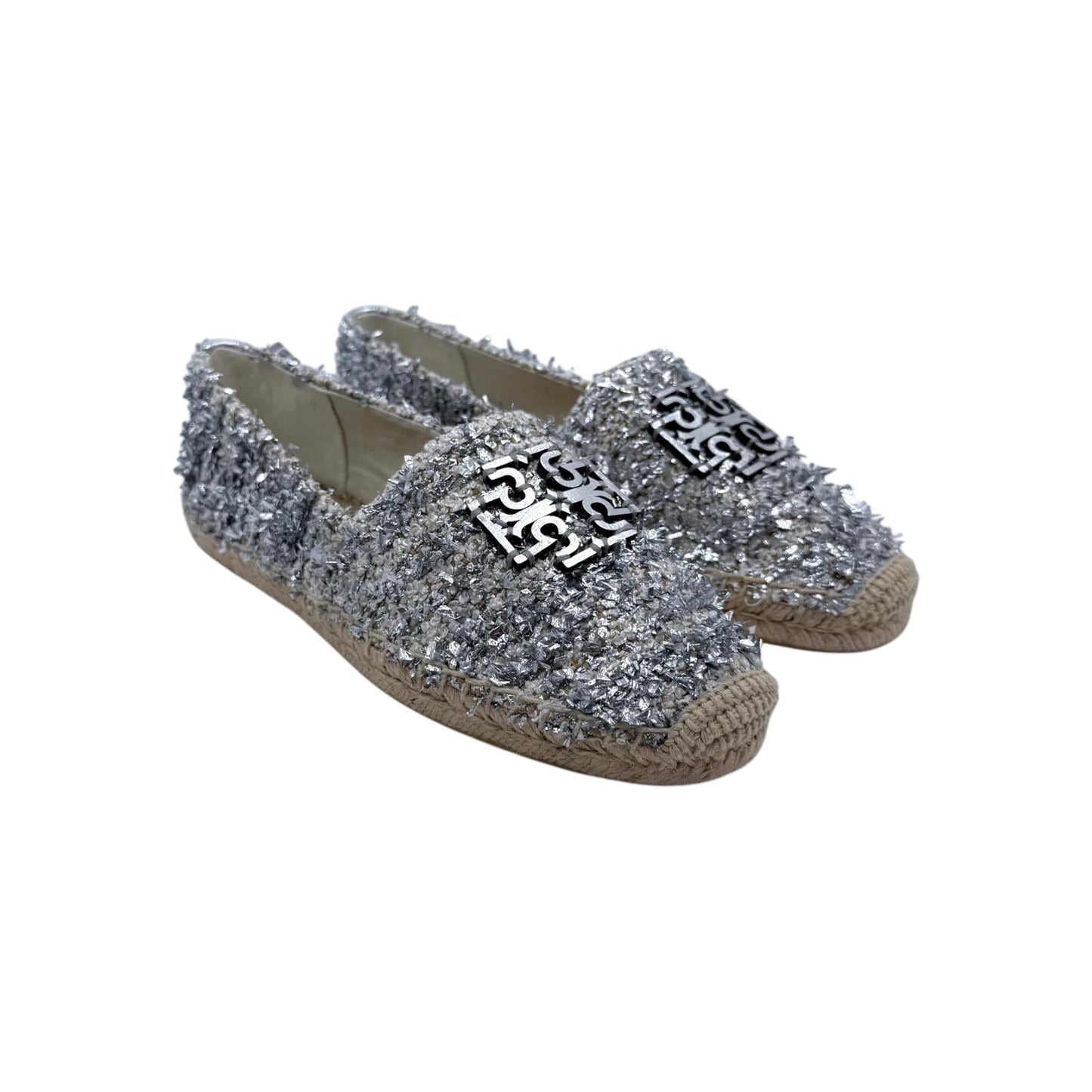 Tory Burch Silver Tweed Espadrille Flats