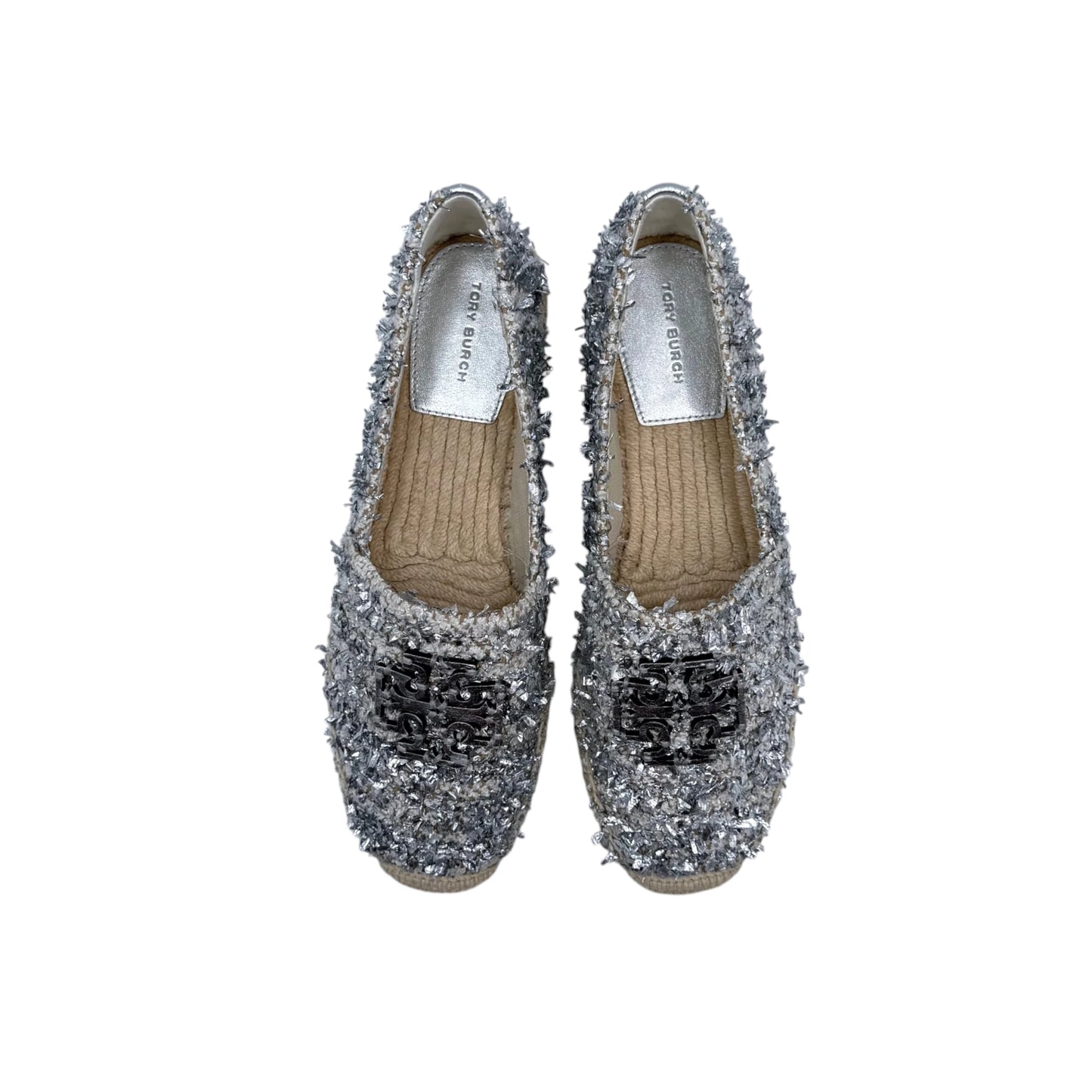 Tory Burch Silver Tweed Espadrille Flats