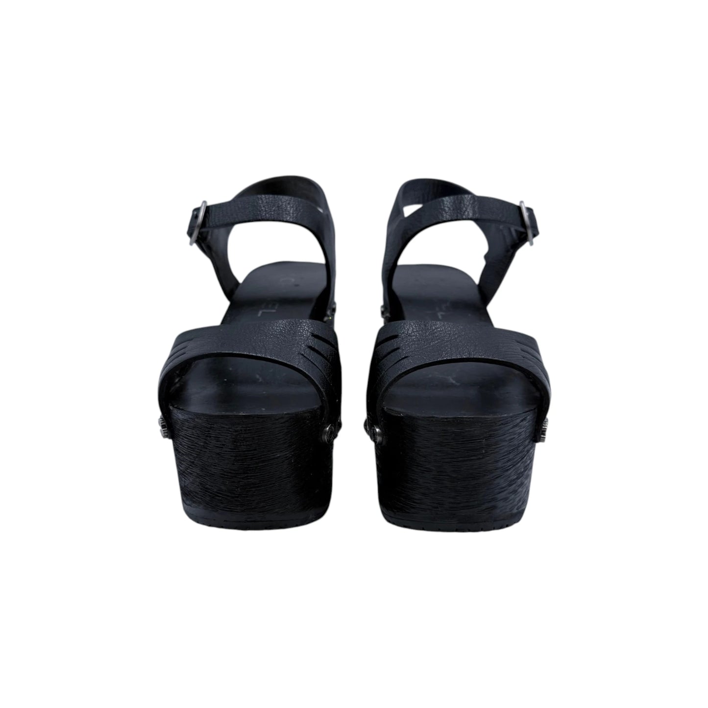 Chanel Clog Black Wood Platform Sandals