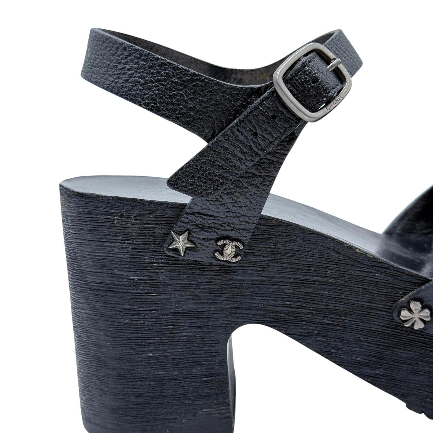 Chanel Clog Black Wood Platform Sandals